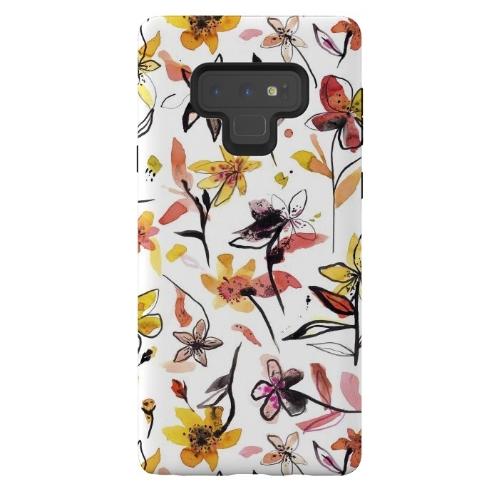 Galaxy Note 9 StrongFit Ink Flowers Yellow by Ninola Design