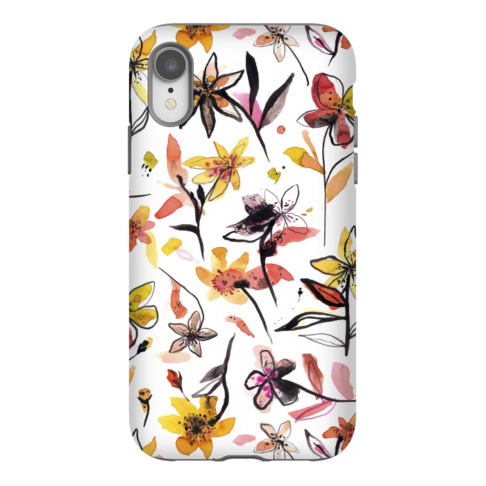 iPhone Xr StrongFit Ink Flowers Yellow by Ninola Design