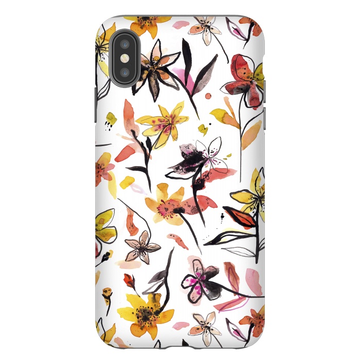 iPhone Xs Max StrongFit Ink Flowers Yellow by Ninola Design