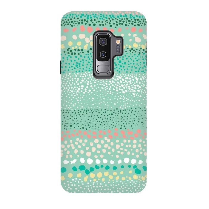 Galaxy S9 plus StrongFit Little Textured Dots Green by Ninola Design