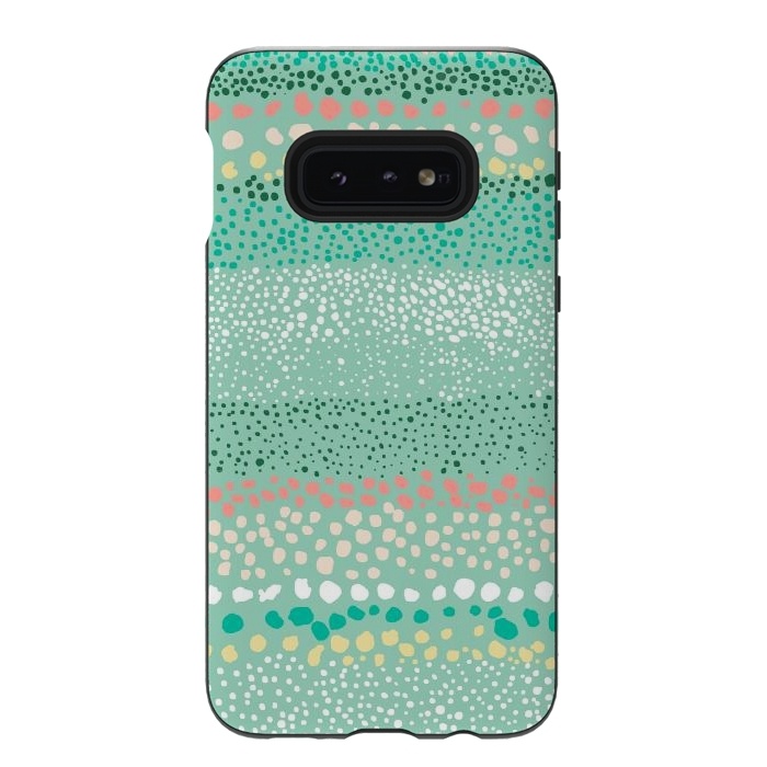 Galaxy S10e StrongFit Little Textured Dots Green by Ninola Design