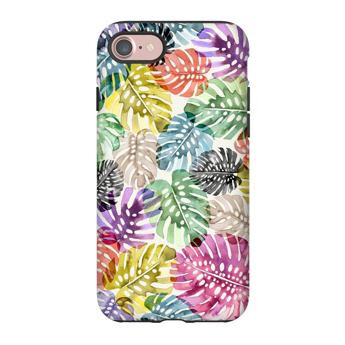 iPhone 7 StrongFit Colorful Tropical Monstera Leaves by Ninola Design