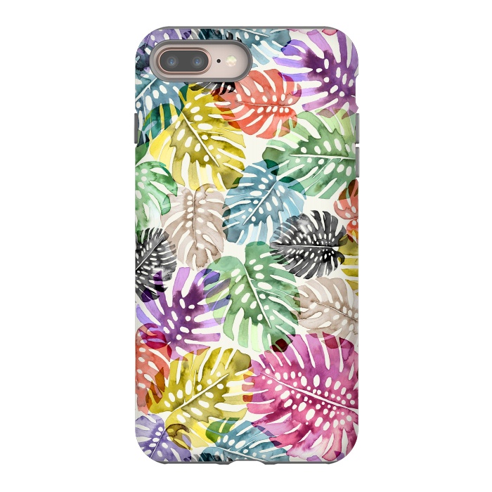iPhone 7 plus StrongFit Colorful Tropical Monstera Leaves by Ninola Design