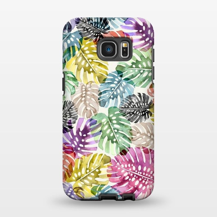 Galaxy S7 EDGE StrongFit Colorful Tropical Monstera Leaves by Ninola Design