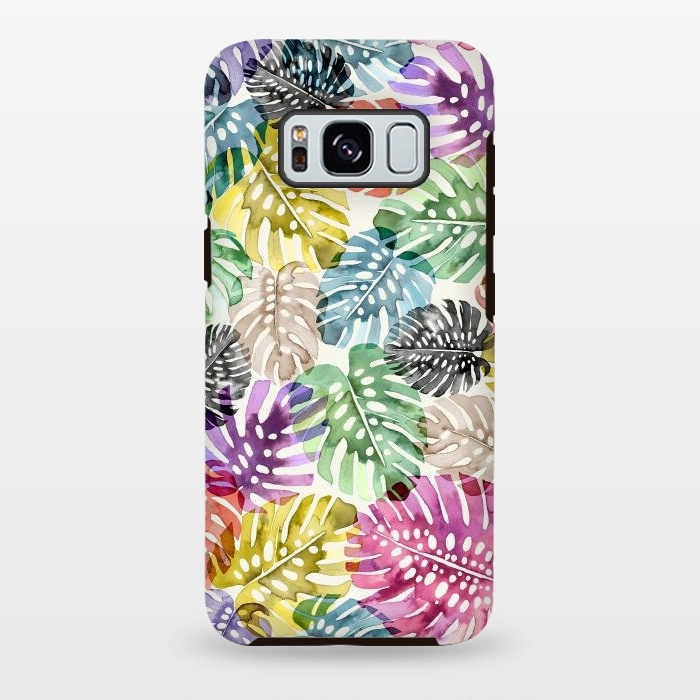 Galaxy S8 plus StrongFit Colorful Tropical Monstera Leaves by Ninola Design