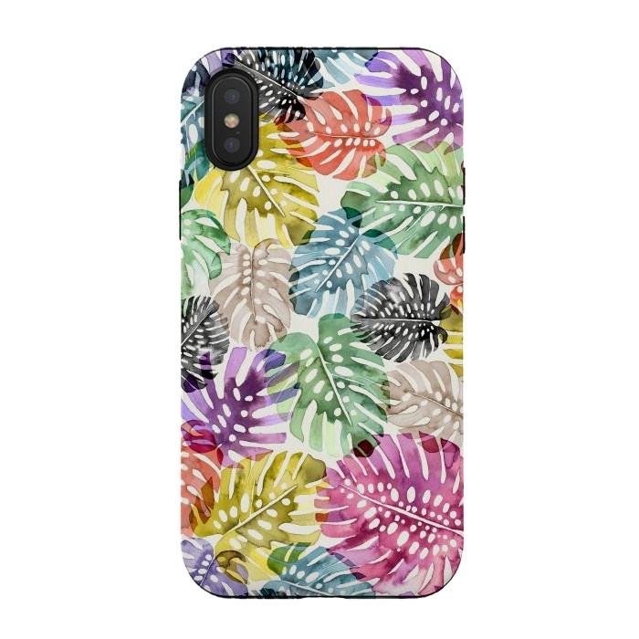 iPhone Xs / X StrongFit Colorful Tropical Monstera Leaves by Ninola Design