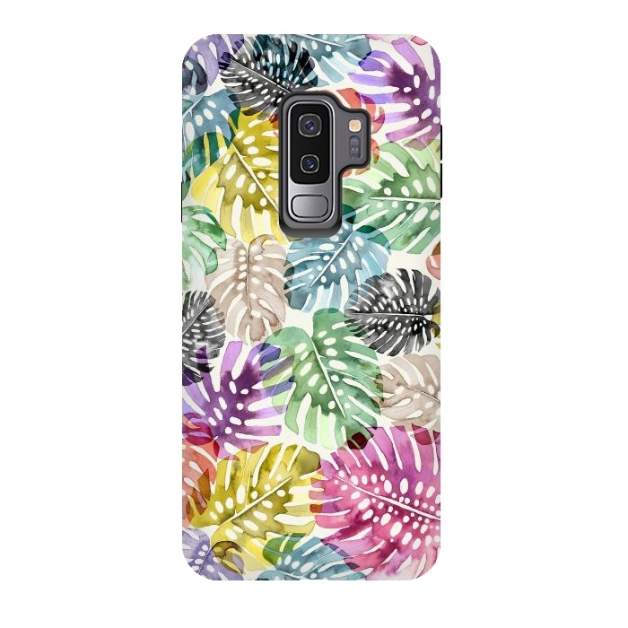 Galaxy S9 plus StrongFit Colorful Tropical Monstera Leaves by Ninola Design