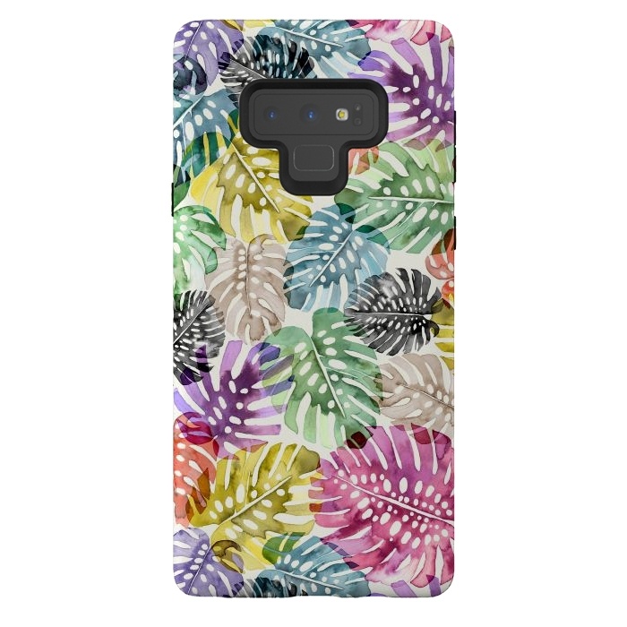 Galaxy Note 9 StrongFit Colorful Tropical Monstera Leaves by Ninola Design
