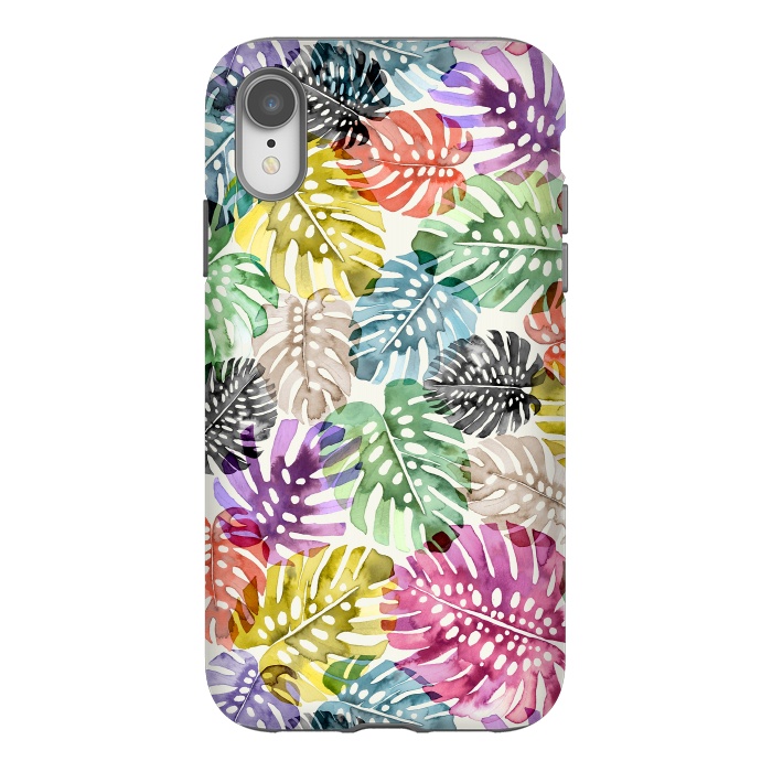 iPhone Xr StrongFit Colorful Tropical Monstera Leaves by Ninola Design