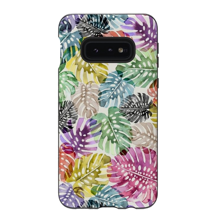 Galaxy S10e StrongFit Colorful Tropical Monstera Leaves by Ninola Design
