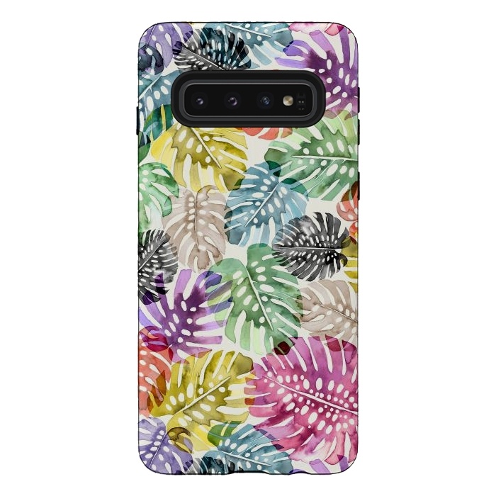 Galaxy S10 StrongFit Colorful Tropical Monstera Leaves by Ninola Design