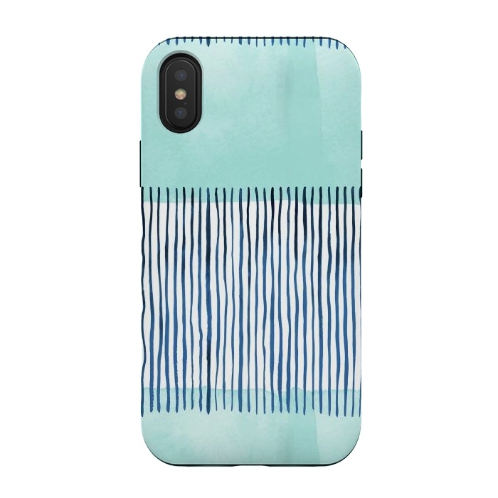iPhone Xs / X StrongFit Minimal Stripes Blue by Ninola Design