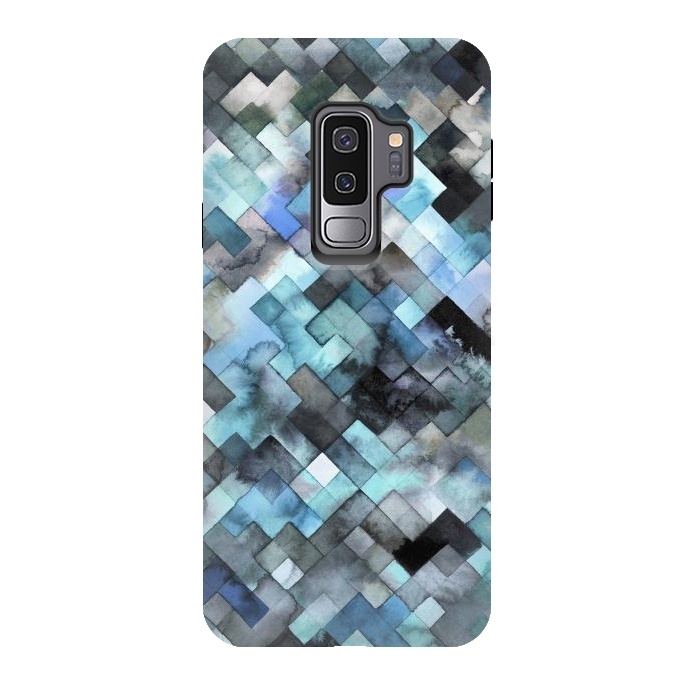 Galaxy S9 plus StrongFit Moody Geometry Blue by Ninola Design