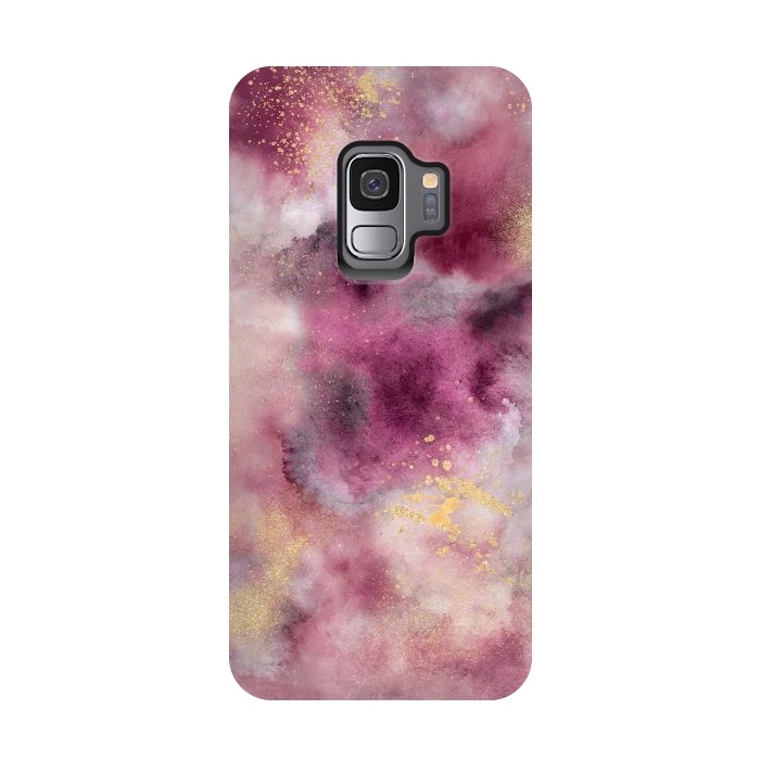 Galaxy S9 StrongFit Smoke Marble Gold Pink by Ninola Design