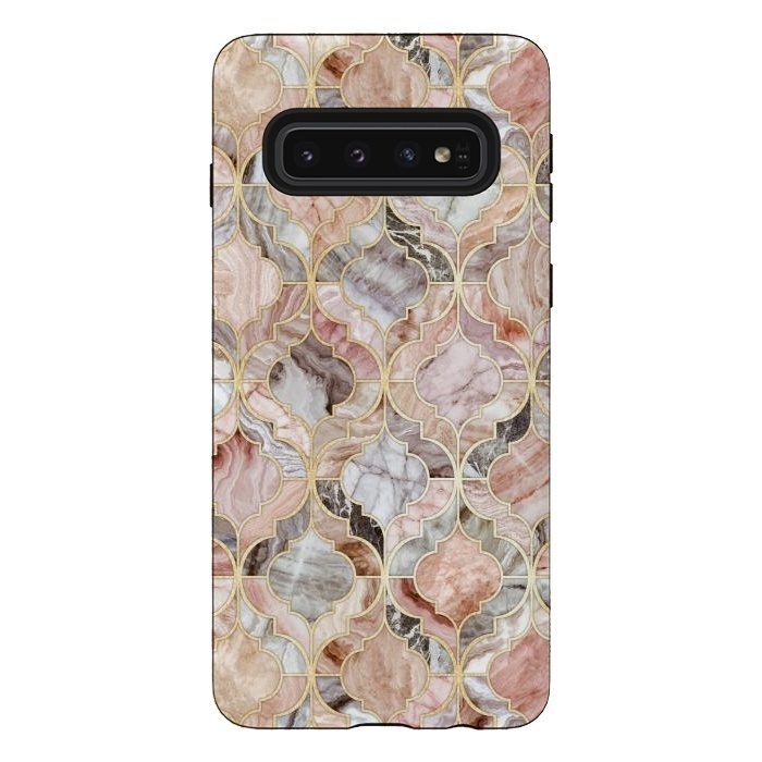 Galaxy S10 StrongFit Rosy Marble Moroccan Tiles by Micklyn Le Feuvre