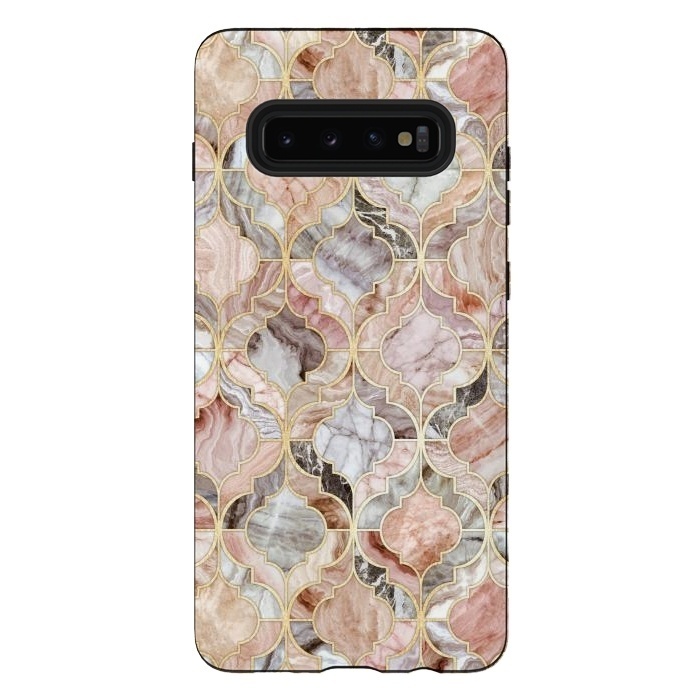 Galaxy S10 plus StrongFit Rosy Marble Moroccan Tiles by Micklyn Le Feuvre