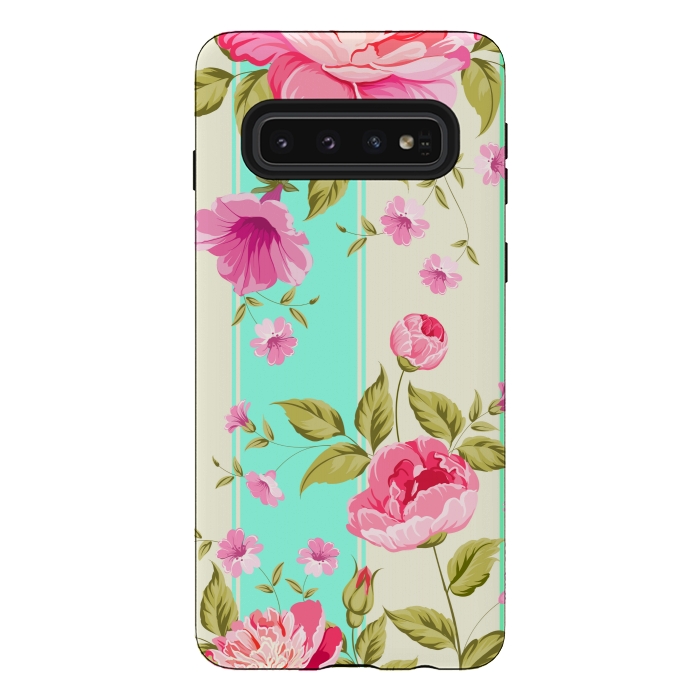 Galaxy S10 StrongFit stripes floral print by MALLIKA