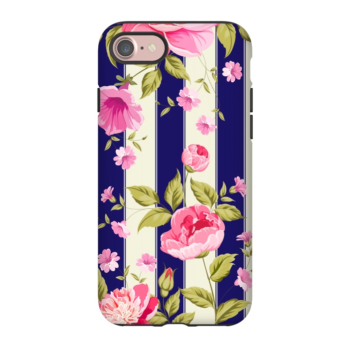 iPhone 7 StrongFit blue stripes floral print by MALLIKA