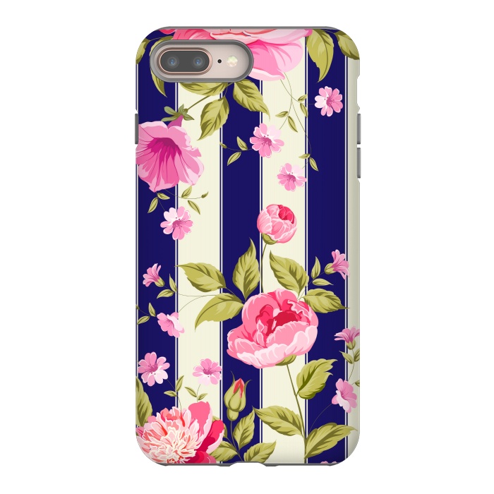 iPhone 7 plus StrongFit blue stripes floral print by MALLIKA