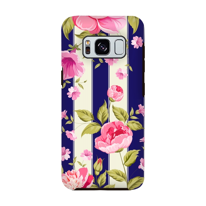 Galaxy S8 StrongFit blue stripes floral print by MALLIKA