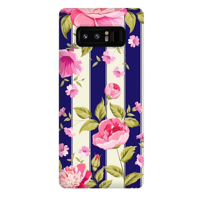 Galaxy Note 8 StrongFit blue stripes floral print by MALLIKA