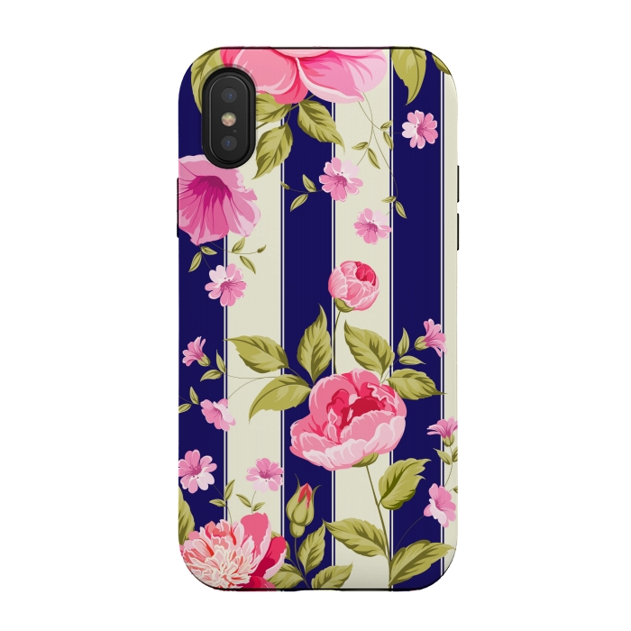 iPhone Xs / X StrongFit blue stripes floral print by MALLIKA