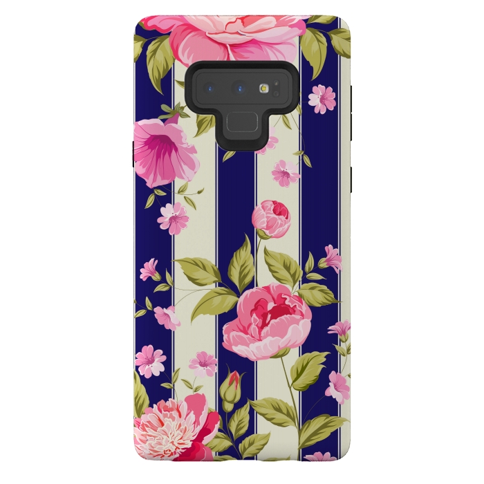 Galaxy Note 9 StrongFit blue stripes floral print by MALLIKA