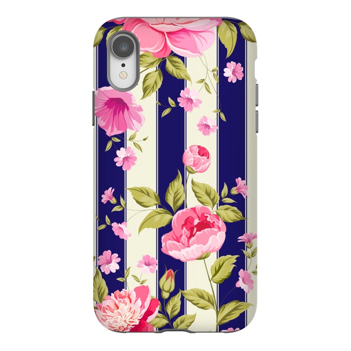 iPhone Xr StrongFit blue stripes floral print by MALLIKA