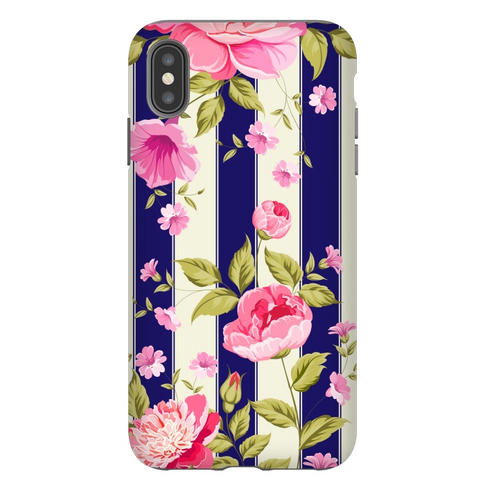 iPhone Xs Max StrongFit blue stripes floral print by MALLIKA