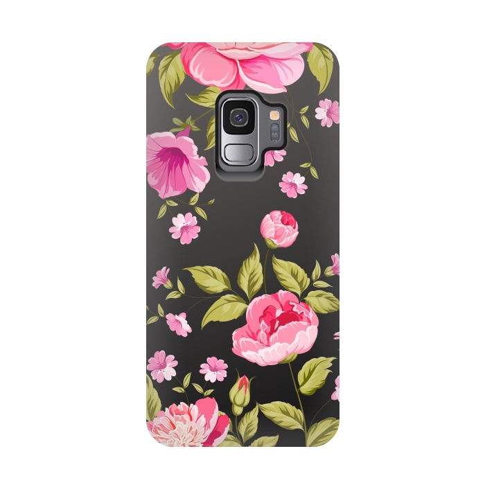 Galaxy S9 StrongFit pink flowers by MALLIKA