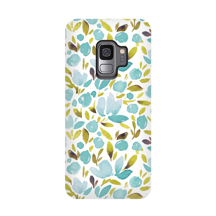 Galaxy S9 StrongFit Watercolor Blue Flowers by Allgirls Studio