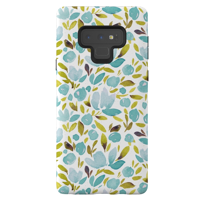 Galaxy Note 9 StrongFit Watercolor Blue Flowers by Allgirls Studio