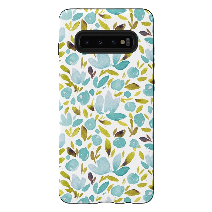 Galaxy S10 plus StrongFit Watercolor Blue Flowers by Allgirls Studio