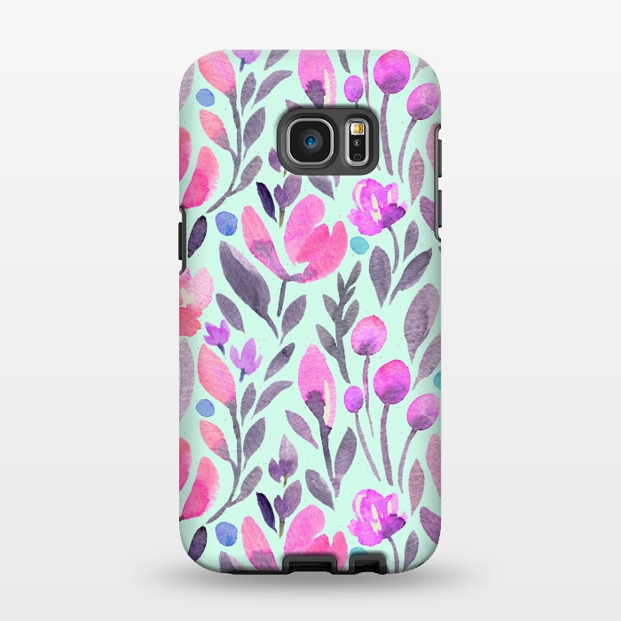 Galaxy S7 EDGE StrongFit Mint and Pink Flowers by Allgirls Studio