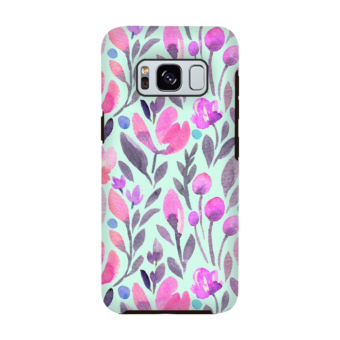 Galaxy S8 StrongFit Mint and Pink Flowers by Allgirls Studio
