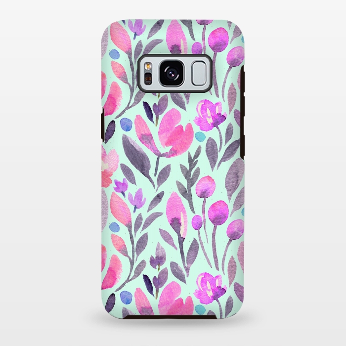 Galaxy S8 plus StrongFit Mint and Pink Flowers by Allgirls Studio