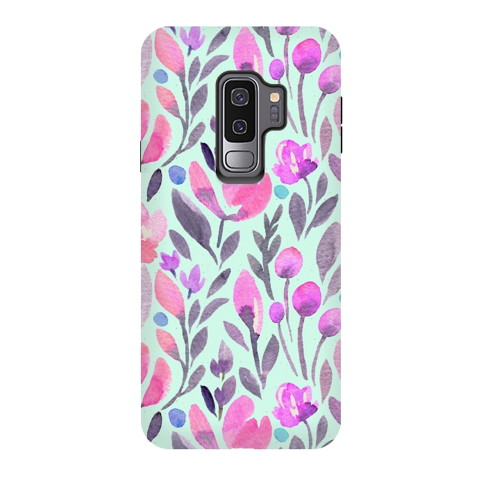 Galaxy S9 plus StrongFit Mint and Pink Flowers by Allgirls Studio