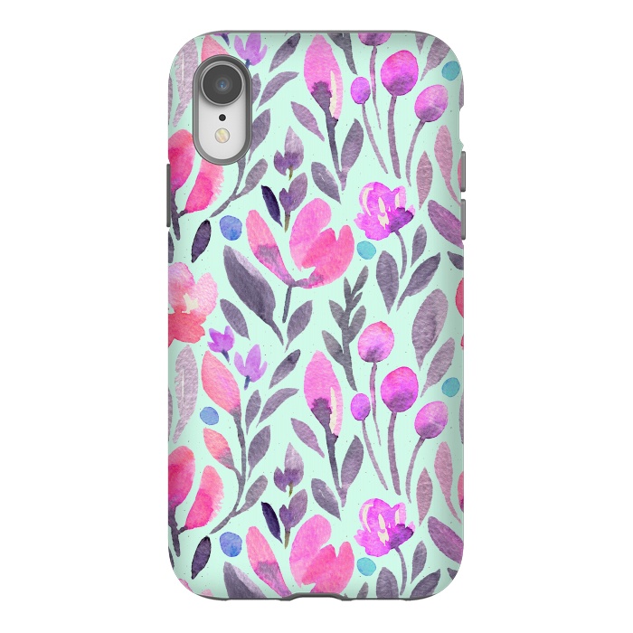 iPhone Xr StrongFit Mint and Pink Flowers by Allgirls Studio