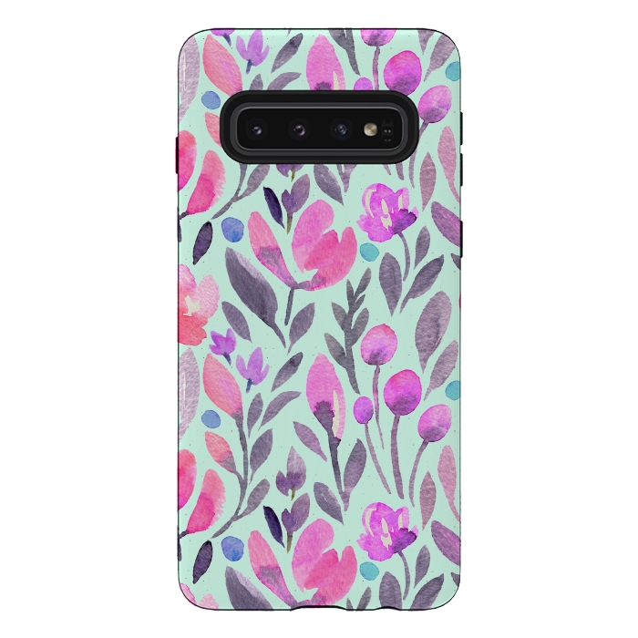 Galaxy S10 StrongFit Mint and Pink Flowers by Allgirls Studio