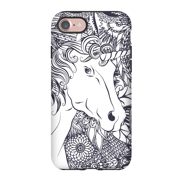 iPhone 7 StrongFit Whimsy unicorn and floral mandala design by InovArts