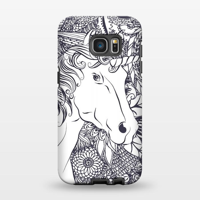 Galaxy S7 EDGE StrongFit Whimsy unicorn and floral mandala design by InovArts