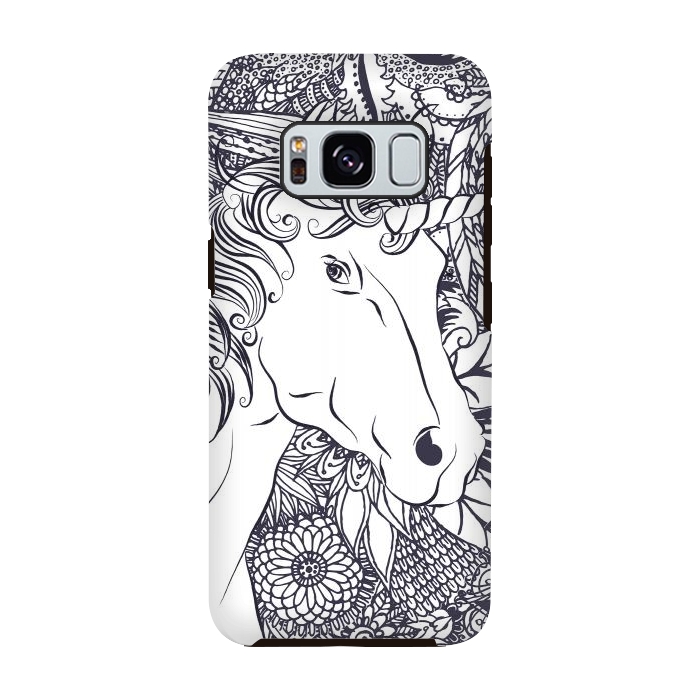 Galaxy S8 StrongFit Whimsy unicorn and floral mandala design by InovArts