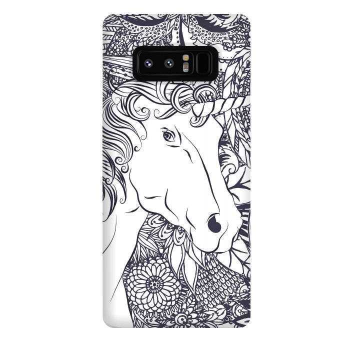 Galaxy Note 8 StrongFit Whimsy unicorn and floral mandala design by InovArts