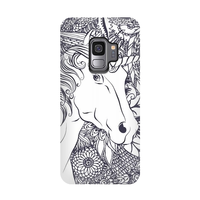 Galaxy S9 StrongFit Whimsy unicorn and floral mandala design by InovArts