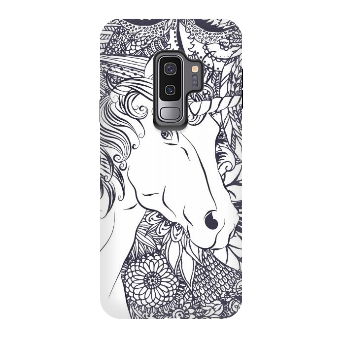 Galaxy S9 plus StrongFit Whimsy unicorn and floral mandala design by InovArts