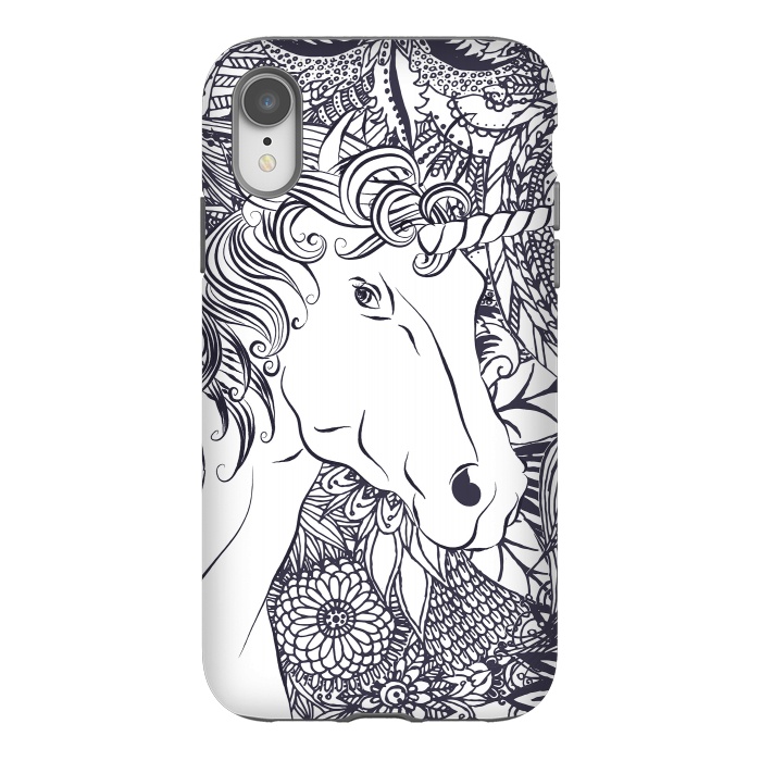 iPhone Xr StrongFit Whimsy unicorn and floral mandala design by InovArts