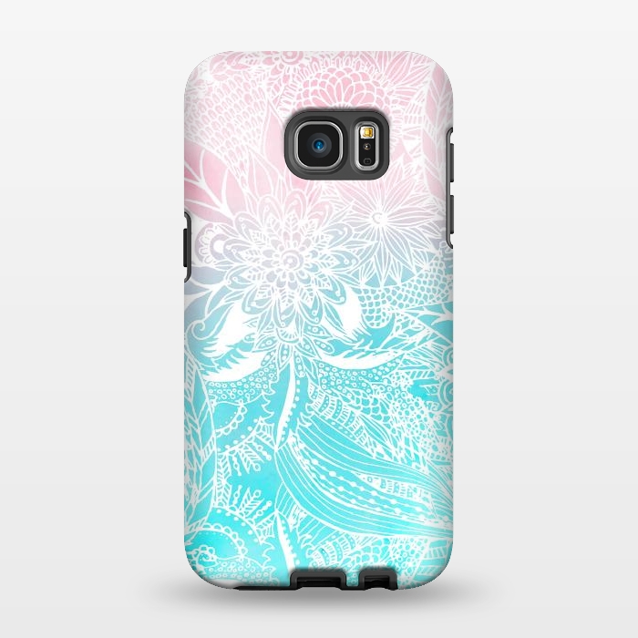 Galaxy S7 EDGE StrongFit whimsy white floral mandala watercolor design by InovArts