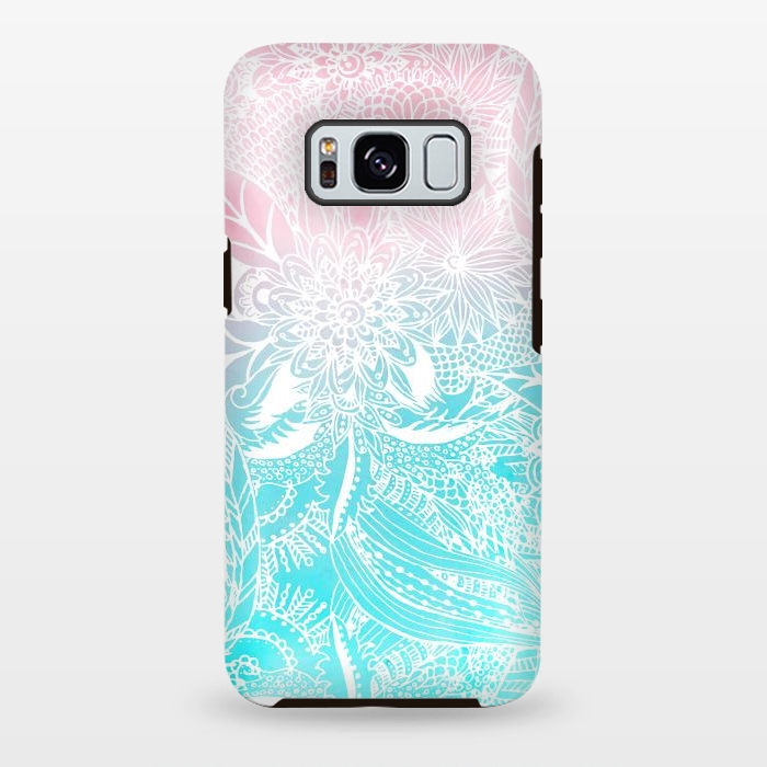 Galaxy S8 plus StrongFit whimsy white floral mandala watercolor design by InovArts