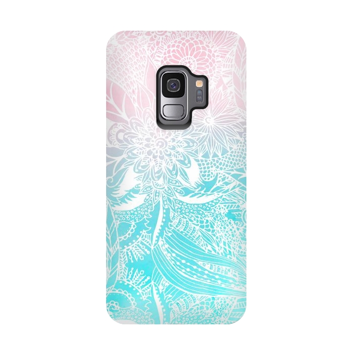 Galaxy S9 StrongFit whimsy white floral mandala watercolor design by InovArts