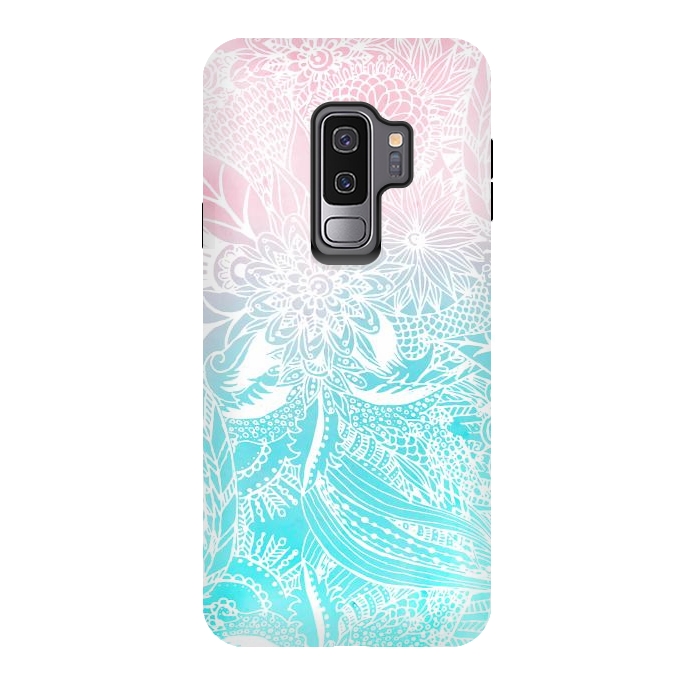 Galaxy S9 plus StrongFit whimsy white floral mandala watercolor design by InovArts
